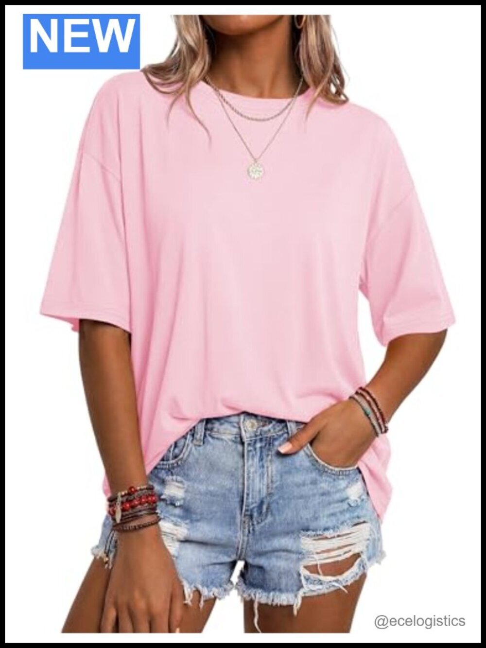 Oversized Short Sleeve Crewneck T-Shirt Cotton Blend Loose Fit Basic Tee
